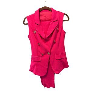 Hot Pink Sleeveless Double-Breasted Vest Suit – Sz Small